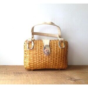 60s Wicker Purse Top Handle Vintage Nantucket Bag Picnic Handbag